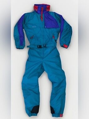 Vintage Columbia One Piece Snowsuit Youth Retro 90s Ski Suit Colourblock Winter